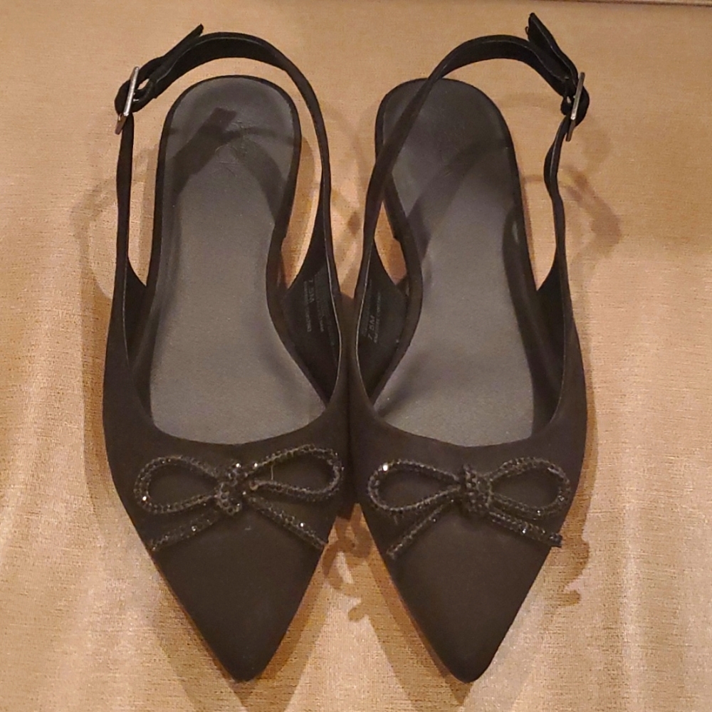 Black Flats with Sparkle Bow Detail Sz 7.5